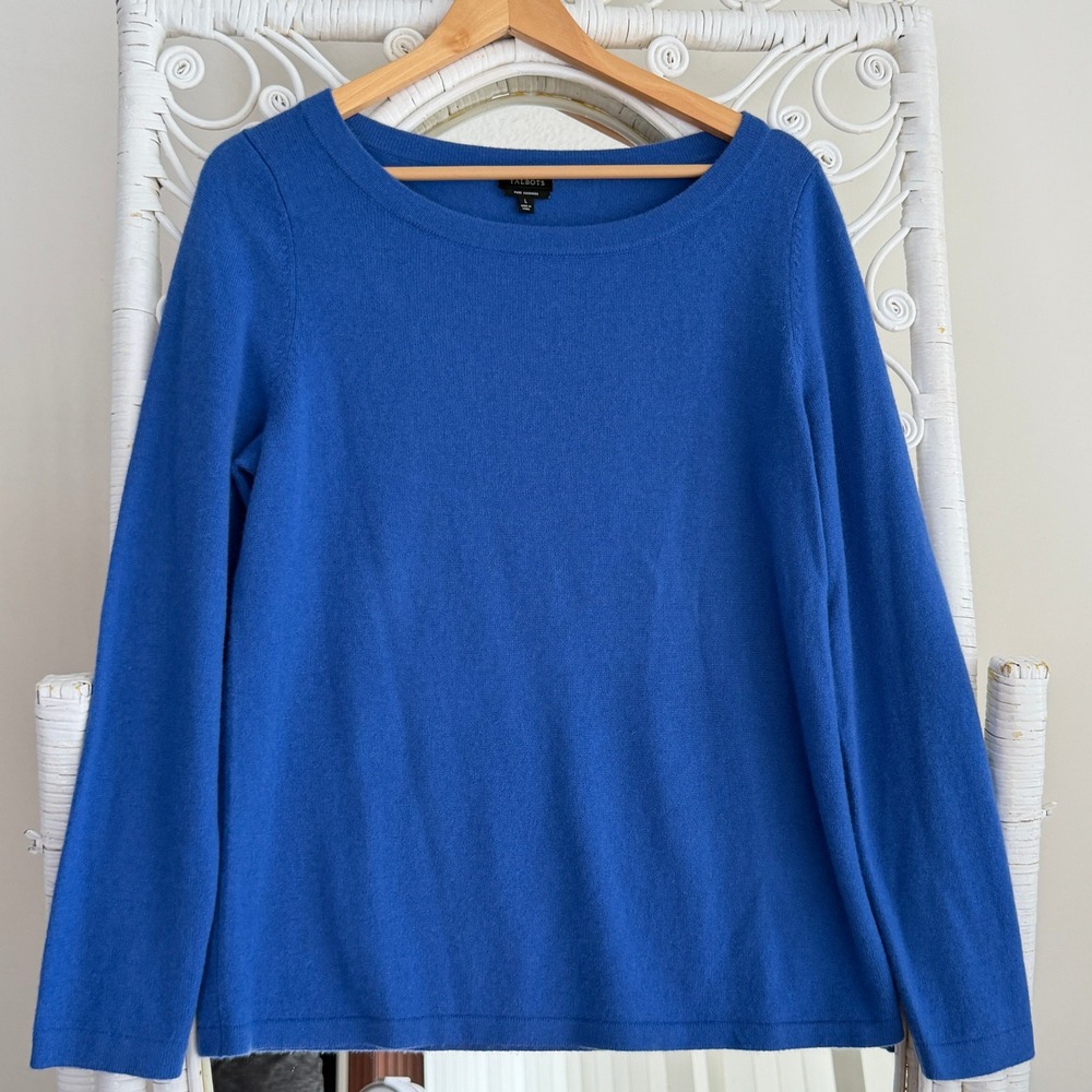Talbots Cashmere Sweater Womens Large Royal Blue Boat Neck Long Sleeve Pullover